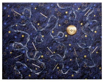 Night Sky Art Quilt, Universe Fabric Wall Hanging, Fiber Art with Stars