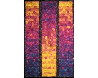 Gran colcha de arte abstracto, tapiz de tela, arte de fibra, celebración del amanecer o el atardecer