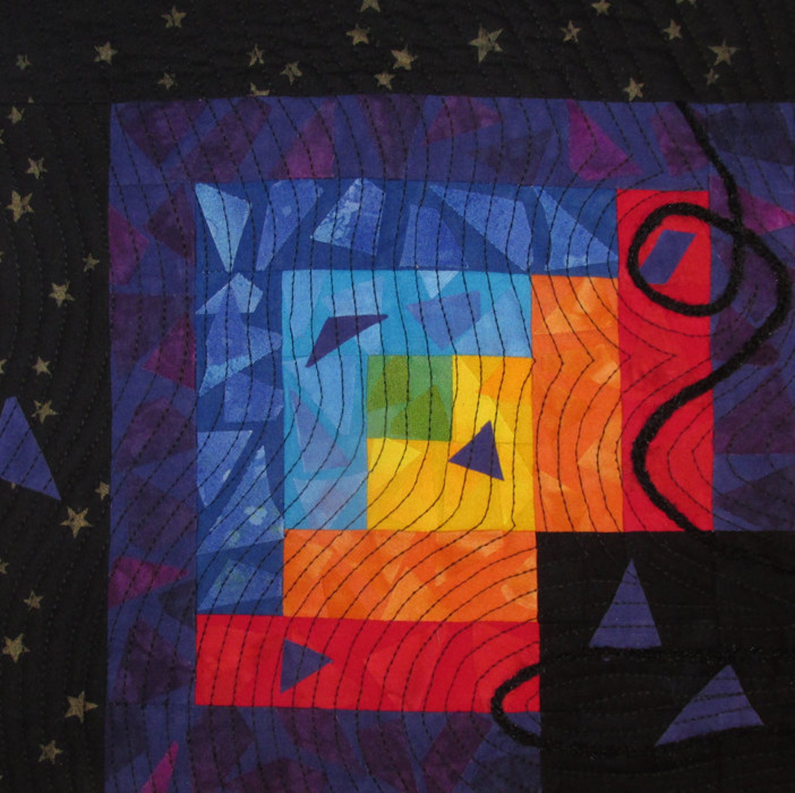 Colorful Abstract Art Quilt, Fabric Wall Hanging, Fiber Art