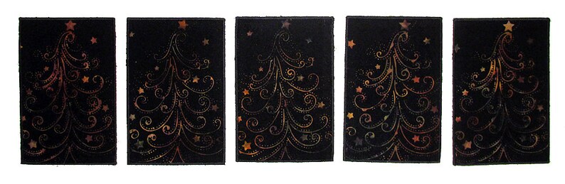 Quilted Postcard, Fabric Postcard, Mini Art Quilt, Batik Christmas Tree image 3