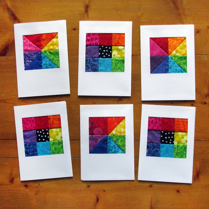 Rainbow Fabric Note Cards, Handmade Quilt Design, Set of 6 - Etsy