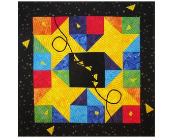 Colorful Abstract Art Quilt, Fabric Wall Hanging, Fiber Art, Traditional Friendship Star Block, A Second Self