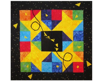 Colorful Friendship Star Art Quilt, Fiber Wall Hanging (20x20)
