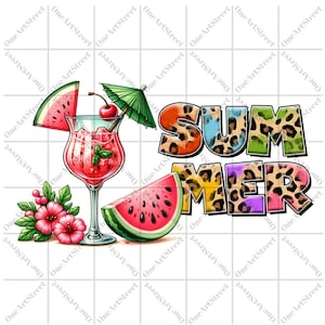 Neon Summer Clipart: Tropical Drink, Watermelon (PNG, SVG)