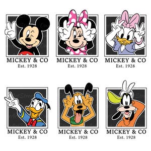 Mickey and Friends SVG PNG Bundle, Vintage Disney Characters Clipart, Retro Mickey Minnie Donald Goofy Pluto Digital Download