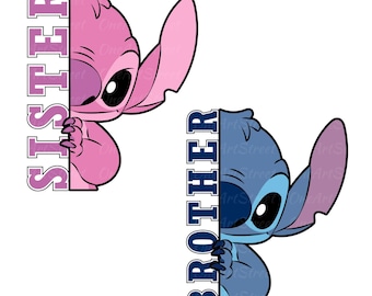 Stitch Hermano Hermana PNG SVG: Clipart de cumpleaños extraterrestre (Archivo de descarga digital)