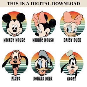 Topolino e Minnie retrò in formato SVG, Viaggio Disney retrò in formato PNG, Maglietta per le vacanze in famiglia Disney, Maglietta a quadri di Topolino in formato PNG, Topolino e i suoi amici retrò