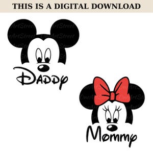 Mommy Daddy Png, Family, Mickey Minnie Mouse Png, Mom, Dad, Head Ears Bow, Svg Png Format, Instant Download, Silhouette, Cricut Cut File Png