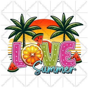 Love Summer PNG: Retro Fruit Sublimation Design (Digital Download)