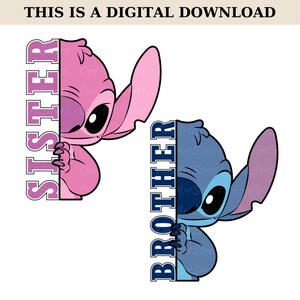 Stitch Brother PNG, Stitch Sister PNG, Urodziny Stitch Brother and Sister Svg, Uroczy Alien Name Clipart dla Cricut, Cyfrowy plik do pobrania SVG