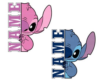 Customizable Stitch & Angel Name SVG PNG, Cartoon Alien File (Digital Download)