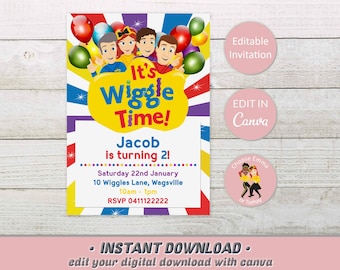 Wiggles Invitation, Personalised Birthday Party Invite, Kids Editable Template, Instant Digital Download