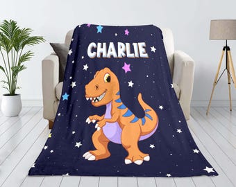 Personalized Dinosaur Fleece Blanket: Custom Name Dino Decor