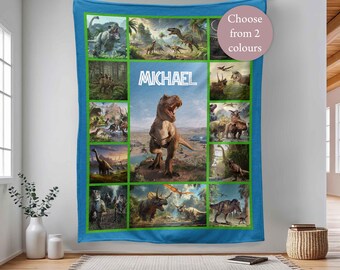 Personalized Dinosaur Blanket, Custom Boys Name Dino Bedding, Kids Soft Fleece Throw