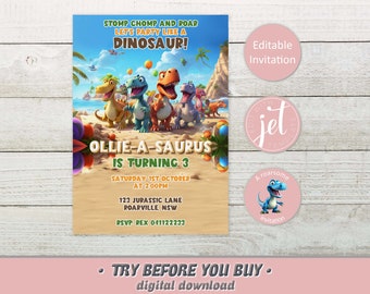 Editable Dinosaur Birthday Party Invitation Template, Dinosaur Birthday Invitation, Personalised Instant Digital Download