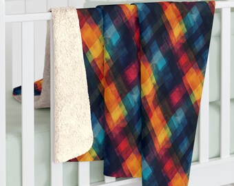 Rainbow Sherpa Fleece Throw Blanket, Colorful Soft Bedding