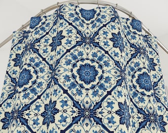 Shower Curtains Blue Persian Geometric Floral Pattern, Exotic Middle Eastern Design, Luxury Bathroom Decor