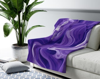 Abstract Purple Swirl Sherpa Fleece Blanket, Artistic Wave Throw