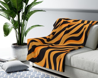 Sherpa Fleece Blanket Unique Tiger Print Blanket, Wildlife Animal Design Throw, Cozy Home Decor