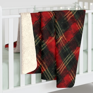 Christmas Inspired Flannel Plaid Sherpa Fleece Blanket, Cozy Winter Throw, Soft and Warm Blanket for the Holidays
