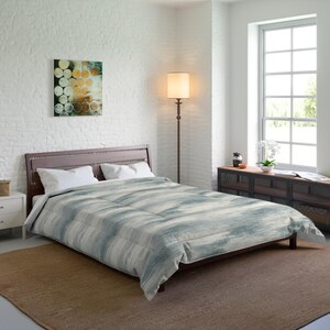 Grey Watercolor Wavy Clouds Comforter | Modern Abstract Striped Design