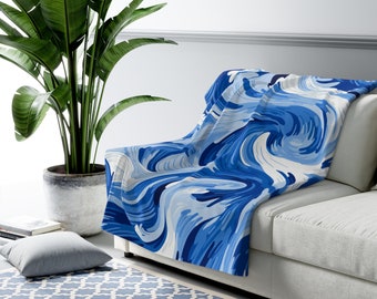Sherpa Fleece Blanket Ocean Wave Swirls Blanket - Nautical Sea Inspired Beach Design - Cozy Summer Coastal Bedding
