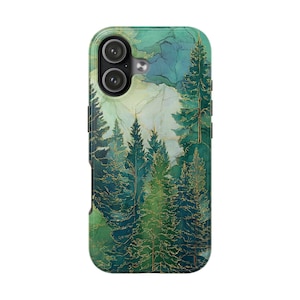 Stained Glass Emerald Forest Phone Case | Pine Trees, Watercolor Mountain image 7