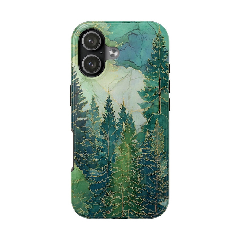 Stained Glass Emerald Forest Phone Case | Pine Trees, Watercolor Mountain image 7