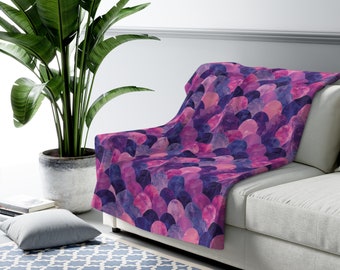 Abstract Sherpa Fleece Blanket, Pink Purple Overlapping Pattern