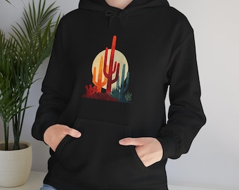 Retro Sunset Cactus Hoodie | Southwest Desert Pullover