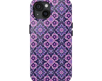 Tough Phone Case Purple Persian Rug Pattern Phone Case, Exotic Middle Eastern Geometric Floral Design