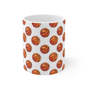 Mug 11oz Sports Enthusiast Mug - Athletic Graphic Basketball Pattern Design - Perfect Gift for Basketball Lovers and Players