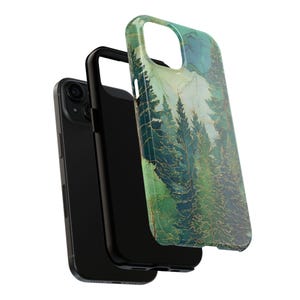 Stained Glass Emerald Forest Phone Case | Pine Trees, Watercolor Mountain image 4
