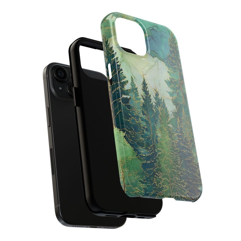 Stained Glass Emerald Forest Phone Case | Pine Trees, Watercolor Mountain image 4