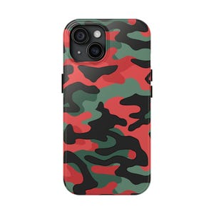 Tough Phone Case Camouflage Red, Black & Green Military Style Urban Camo Pattern Phone Case