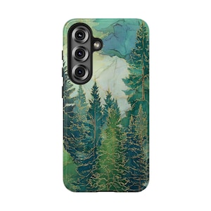Stained Glass Emerald Forest Phone Case | Pine Trees, Watercolor Mountain image 10