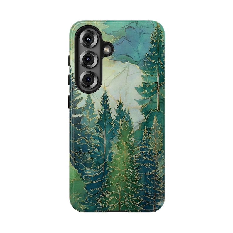 Stained Glass Emerald Forest Phone Case | Pine Trees, Watercolor Mountain image 10