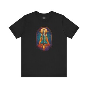 Unisex Jersey Tee Rocket Ship Space Design Unisex T-Shirt, Astronomy Graphic Tee, Cosmic Apparel, Space Themed Clothing, Science Geek Gift