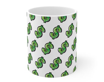 Becher 11 Unzen Dollarzeichen Kaffeetasse, trendige Finanzierung Tasse, Börse Börse Geldanleger Tasse, Geldsymbol Keramiktasse, finanzielles Geschenk