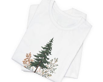Immergrüne Baum Illustration T-Shirt | Natur Botanischer Wald Tee | Schwarzes Shirt