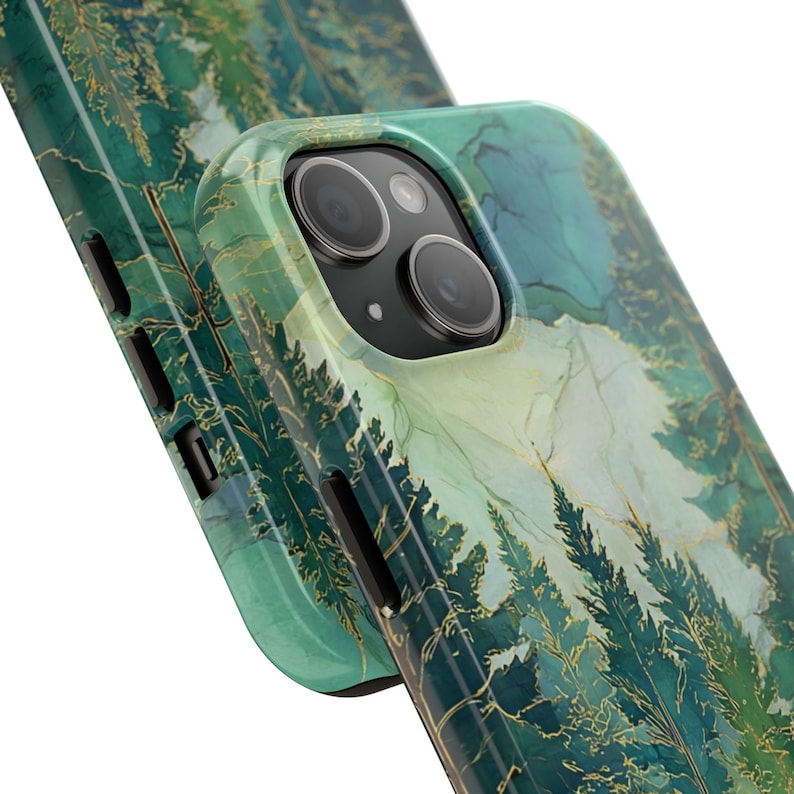 Stained Glass Emerald Forest Phone Case | Pine Trees, Watercolor Mountain image 2