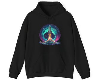 Celestial Rocket Hoodie: Unisex Space Adventure Sweatshirt