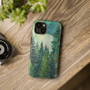 Stained Glass Emerald Forest Phone Case | Pine Trees, Watercolor Mountain image 5