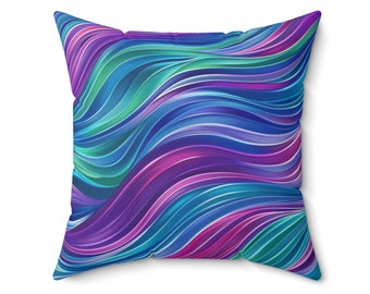 Suede Square Pillow Northern Lights Abstract, Green, Blue, Purple Wavy Pattern, Nature Inspired, Aurora