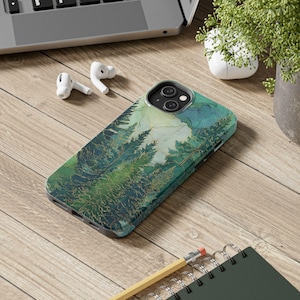 Stained Glass Emerald Forest Phone Case | Pine Trees, Watercolor Mountain image 6