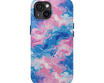 Tough Phone Case Cotton Candy Clouds Phone Case, Pink and Blue Wavy Pattern Design, Fluffy Sky Phone Case, Decorative Phone Case