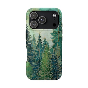 Stained Glass Emerald Forest Phone Case | Pine Trees, Watercolor Mountain image 9