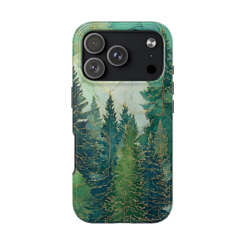 Stained Glass Emerald Forest Phone Case | Pine Trees, Watercolor Mountain image 9