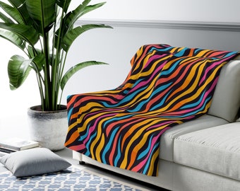 Coperta in pile Sherpa a righe, coperta Pop Art, vivace decorazione per la casa