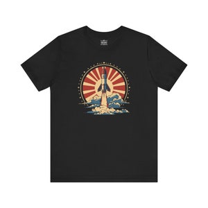 Unisex Jersey Tee Space Adventure Rocket Ship Graphic T-Shirt, Unisex Astronomy Tee, Outer Space Themed Clothing, Gift for Space Lovers